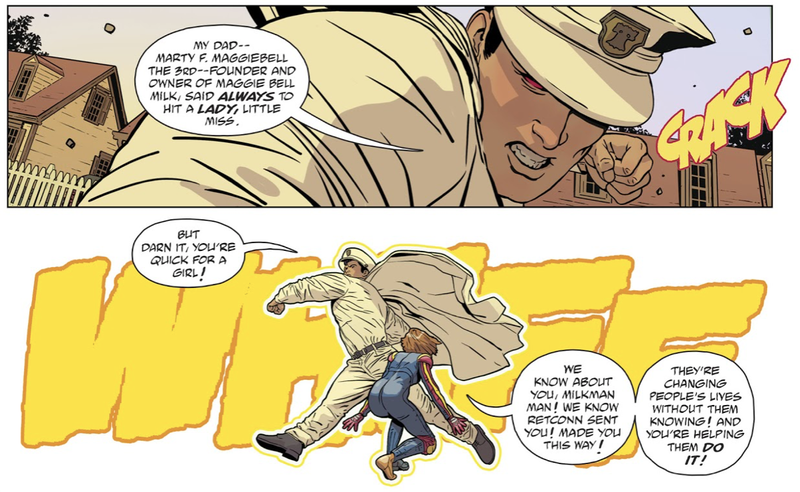 Milkman Man fighting against his mother, Casey.